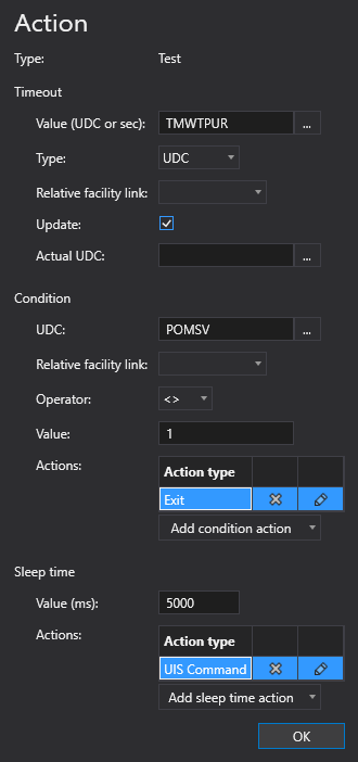 Test Action configuration Test Action configuration